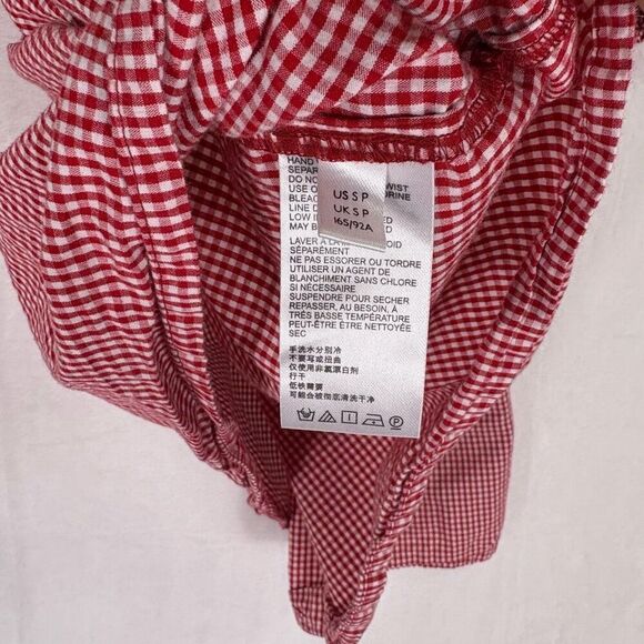 Maeve by Anthropologie Red & White Gingham V Neck Short Sleeve Blouse Top Small - Picture 9 of 10